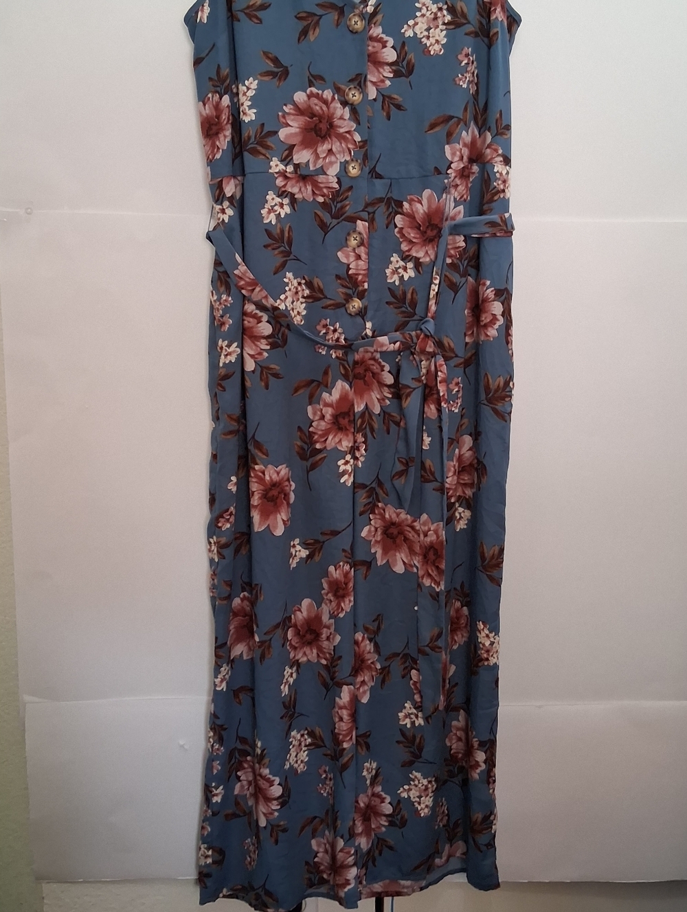 Xhilaration JUMPSUIT Blue Floral with Tie Belt Size XL - Picture 2 of 8